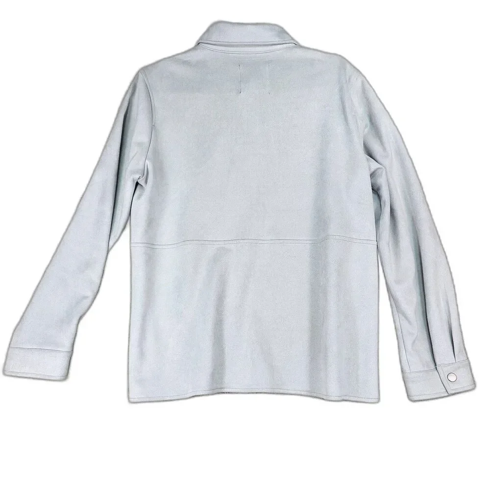 Bagatelle Light Gray Faux Suede Shacket Jacket Large Minimalist Chic - Picture 4 of 12